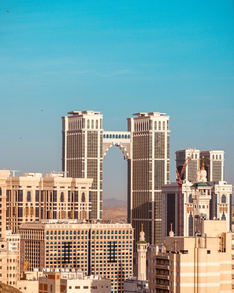 a view of a city with tall buildings